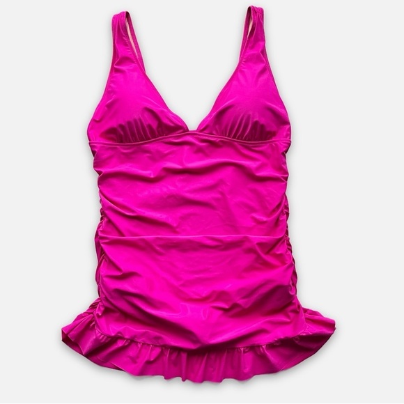 J. Crew NWT‎ Ruched V Neck Swim Dress 20 Fuchsia hot pink one piece skirt modest - Picture 8 of 8